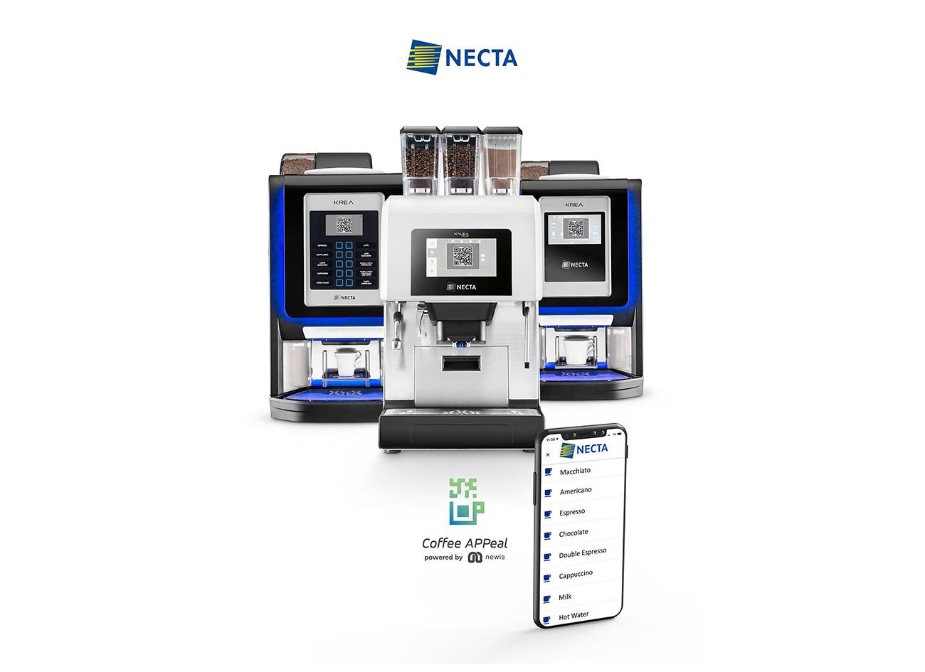 Necta интегрировала Coffee APPeal в кофемашины Krea Touch, Krea Prime и Kalea Plus